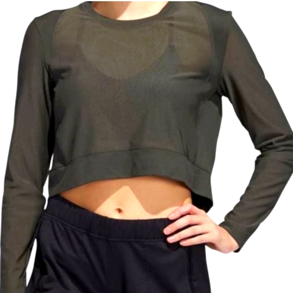 💖💖 EUC Adidas Mesh Climalite Crop Top Lightweight Cover-Up Green Size L